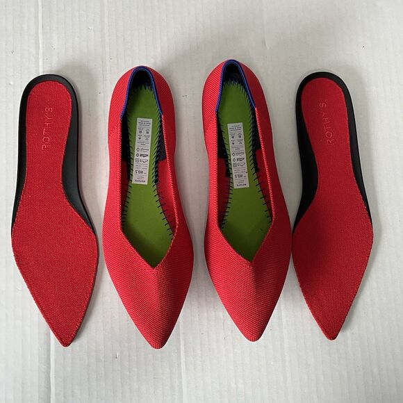 Rothy’s The Point II Slip On Ballet Flats Lollipop Red Womens 9.5 Comfort Shoes - Picture 10 of 15